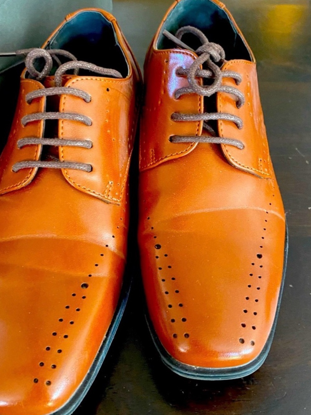 Boys Classic Perforated Oxford Dress Shoes - Tan